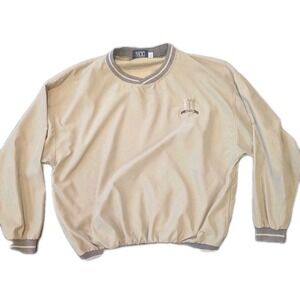 VTG VCC Vantage Men L Pullover Jacket Beige Logo Golf Pockets USA Contrast Trim